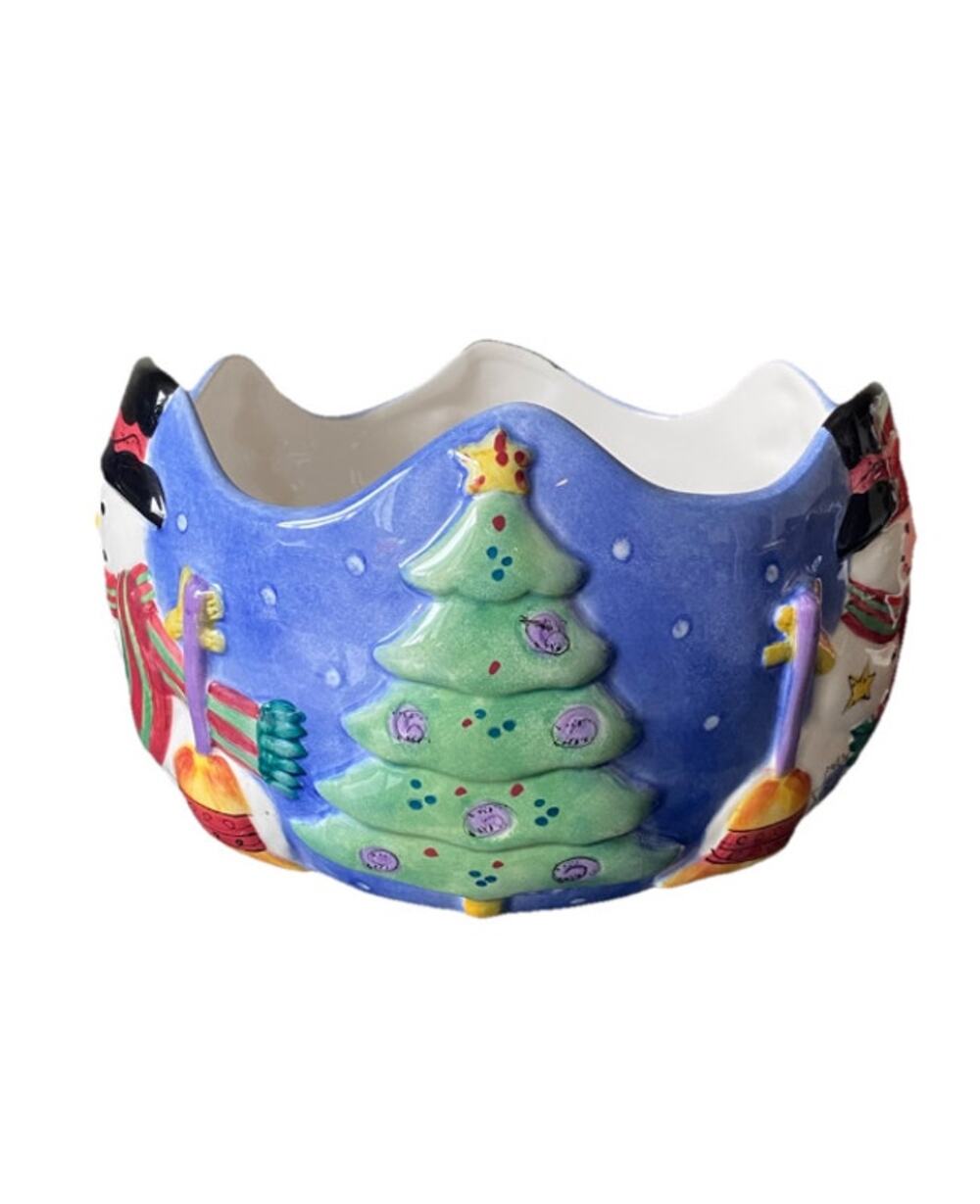 The Sweet Shoppe Christmas By Sango Centerpiece Bowl Snowman & Trees- 8.5"